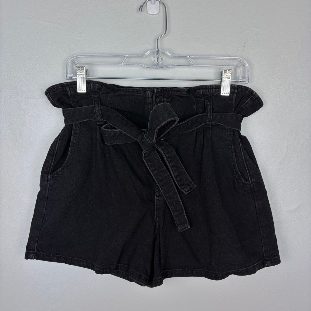 American Eagle‎ Paperbag Denim Mom Short Black Tie Waist Jean Shorts Size 10